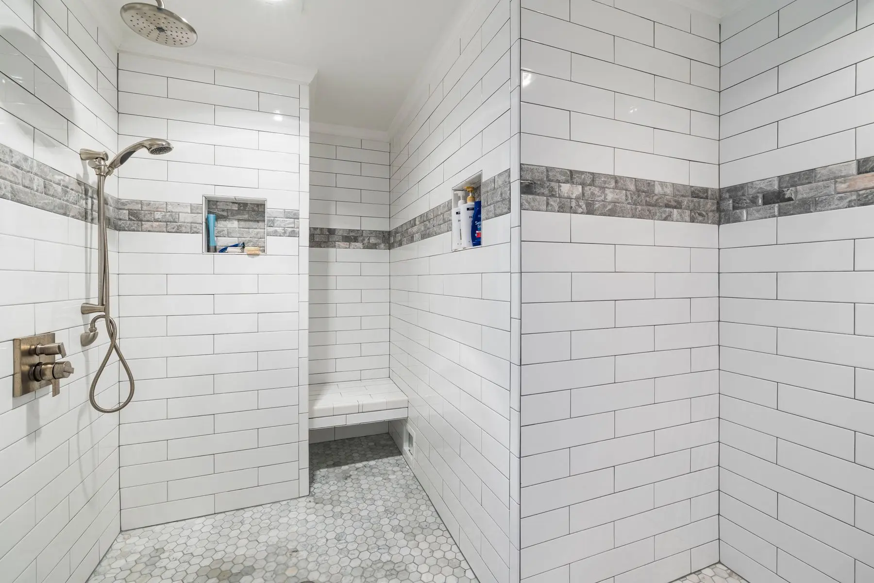 Walk-in shower, valve moved and re-piped