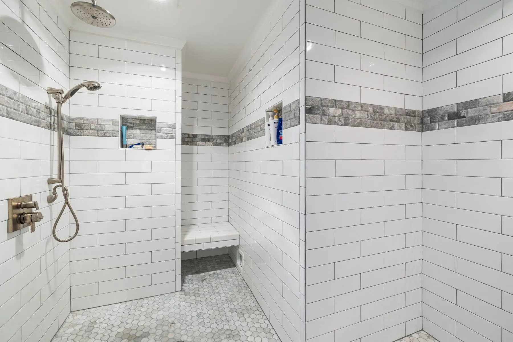 Walk-in shower, valve moved and re-piped